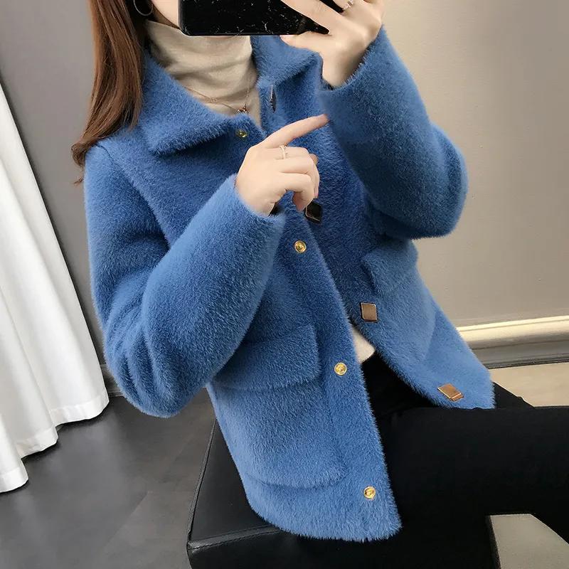 Women's Autumn and Winter Temperament Simple Short Jacket Loose Knit Cardigan Sweater for Women