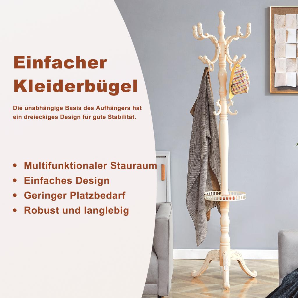 Give Your Home Elegance: Versatile European Coat Rack In Cream-White Solid Wood – Multi-Level, Sturdy, Easy To Assemble and with Non-Slip Feet.
