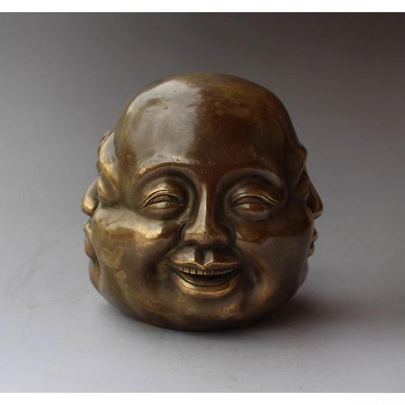 коллекционная Тибет старая бронза жизнь 4 эмоции четыре лица Будда голова статуя