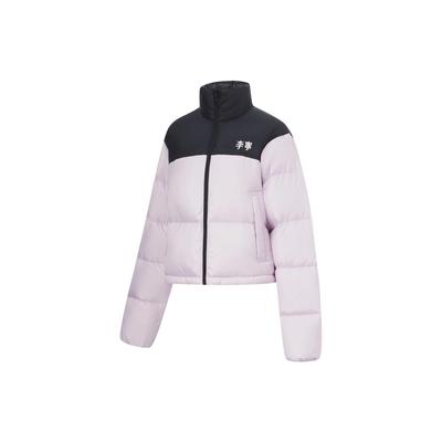 Li Ning Chaqueta Corta de Plumón Holgada Resistente al Agua con Bloques de Color para Mujer Ropa Exterior Púrpura Niebla Claro AYMT318-2