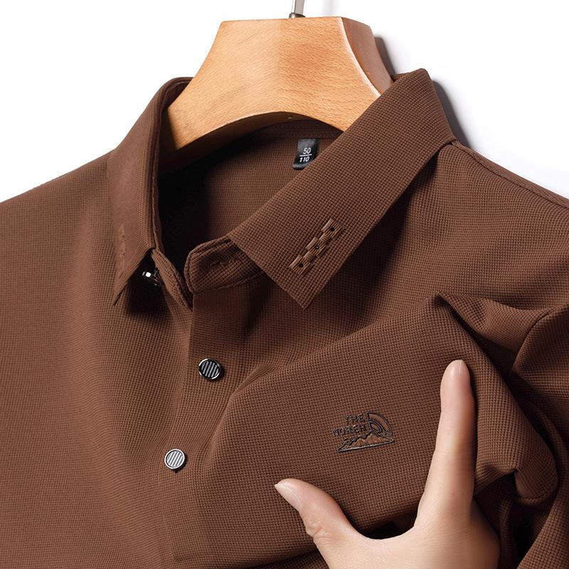 

Мужская футболка-поло премиум-класса с коротким рукавом, деловая повседневная однотонная рельефная футболка с полурукавом XL темно-коричневого