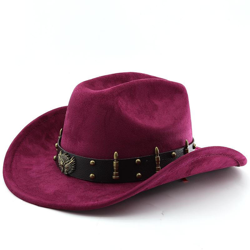 Suede Western Cowboy Hat Vintage Metal Jazz Hat Men's and Women's Ethnic Style Autumn and Winter Big-brimmed Top Hat