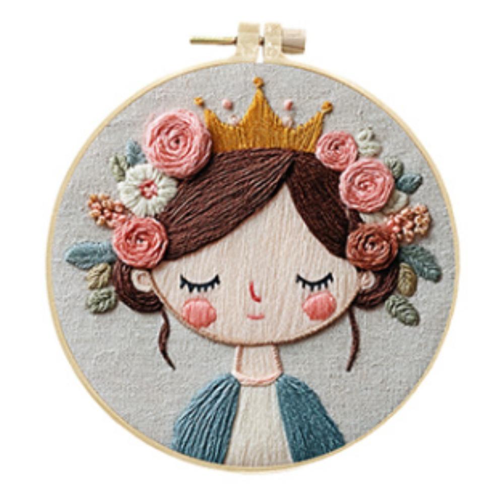 1 Set Cute Flower Girl DIY Embroidery Kit: This Craft Fabric Kit Includes Tools and Stitch Instructions Suitable for Beginners.