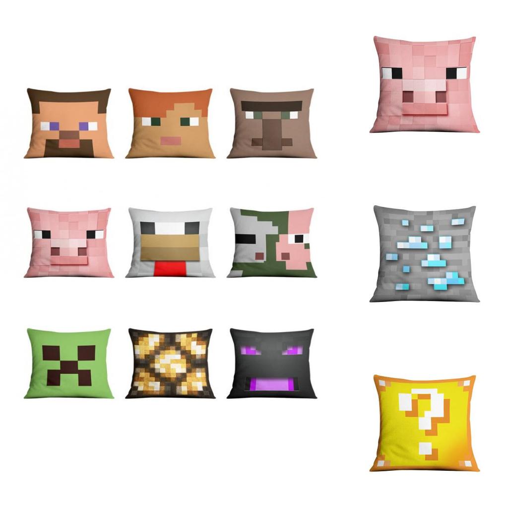 Minecraft Pillowcase Sofa Cushion Cover Bright Colorful Garden Decor Featuring Steve And Creeper