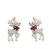 Christmas Reindeer Bow Tie Earrings: Drip Oil & Inlaid Diamonds with Movable Limbs