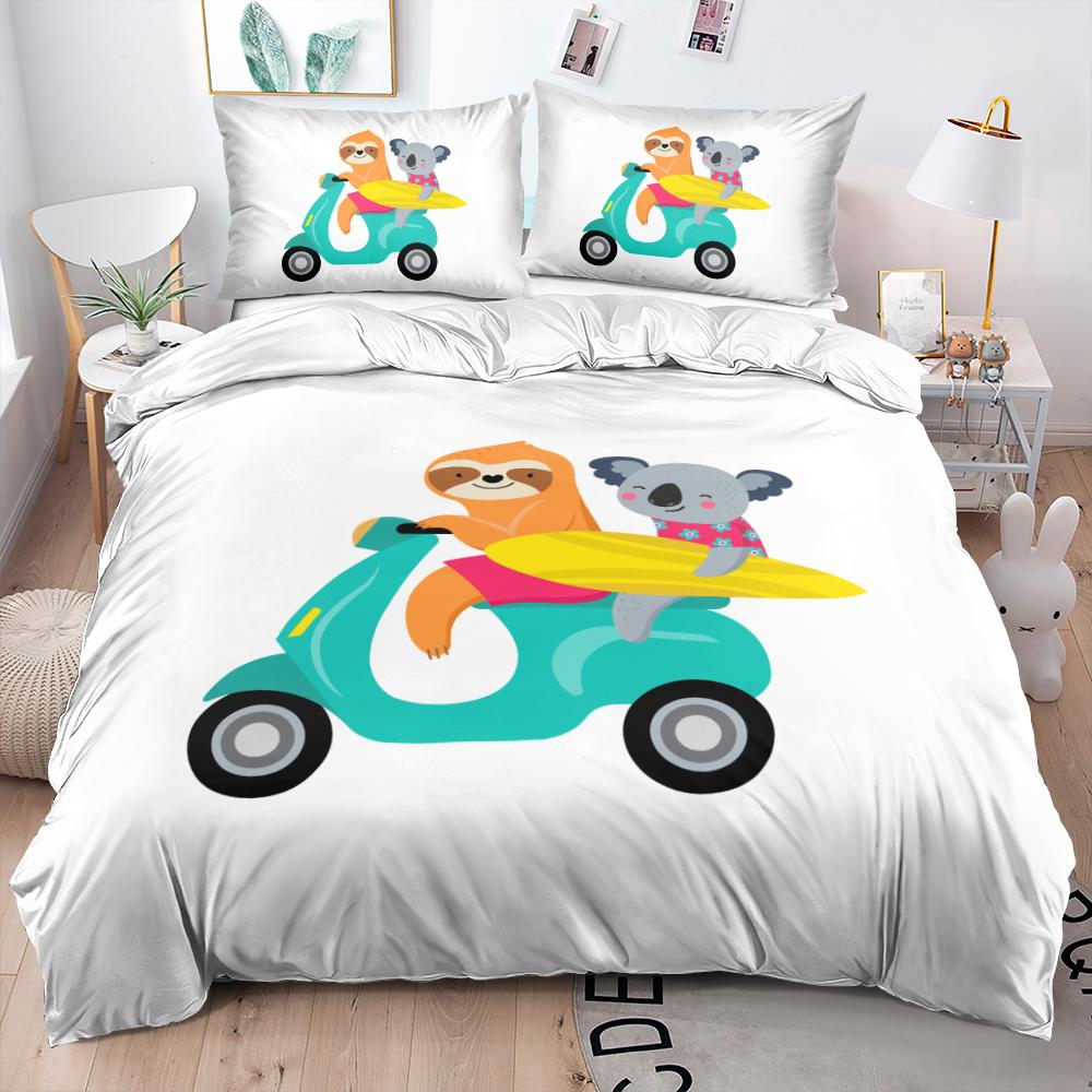 Cartoon Sloth Bedding Set For Bedroom Home Manga Style Sloth Print Duvet Cover Lazy Sleeping Australian Animal Soft Quilt Cover