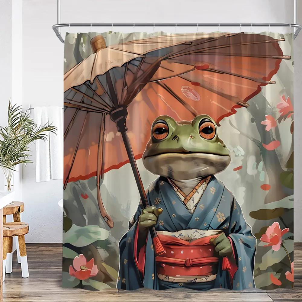 Japanese Style Shower Curtains Toad Master Frog Sea Waves Koi Cherry Blossom Bathroom Decorations Vintage Japan Bath Curtain