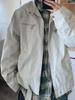 Unisex Washed Canvas Harrington Jacket with Multi-Pocket Stand Collar