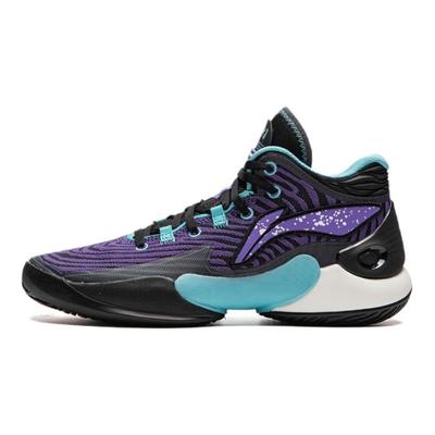 Li Ning Kids Yu Shuai 18 Comfortable Non-Slip Durable Mid-Top Basketball Shoes Kids Basketball Shoes Black Purple YKBU062-3