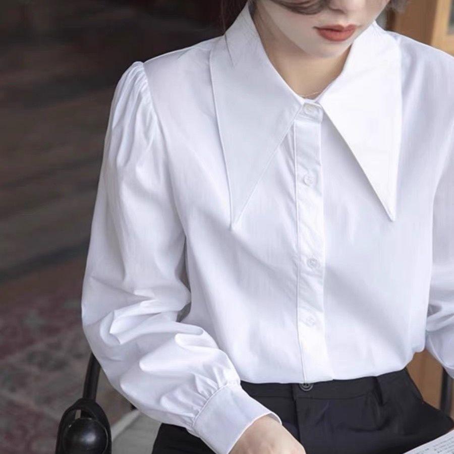 Large Peak Collar Women's Spring Design Niche Retro Shirt Commuting Formal Cotton Top