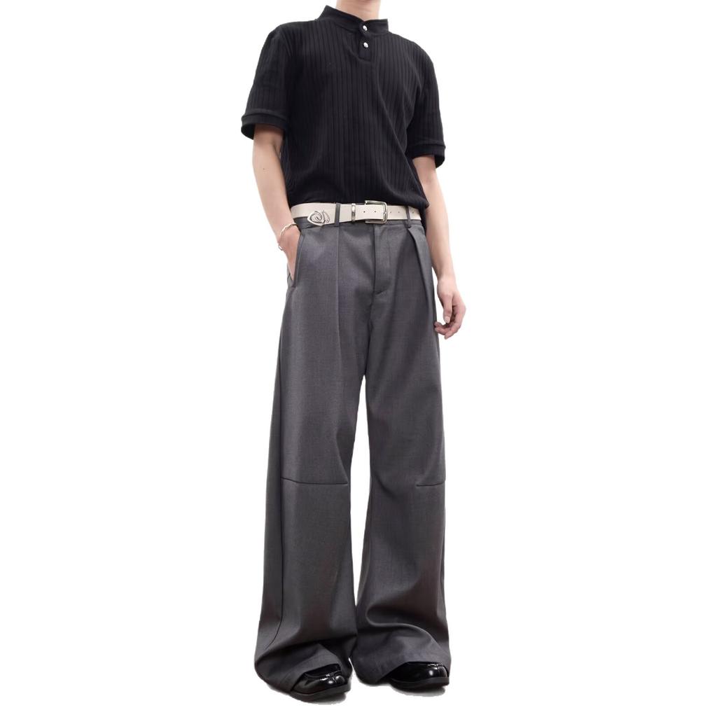 Retro Pleated Trousers Men's Loose Drape Feeling Casual Trend Fashion Commuting High Sense Loose Wide Leg Trousers