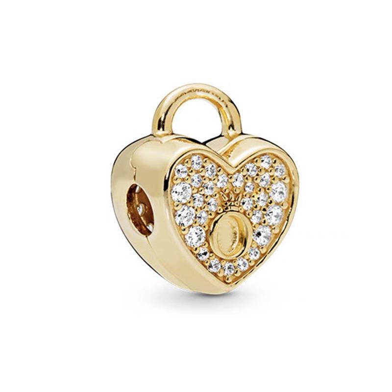 New Golden Fine Sparkling Clip Collection Charm Bead Charms Safety Chain Clip Flower Heart Clip Compatible With Authentic Bracelets Do It Yourself J