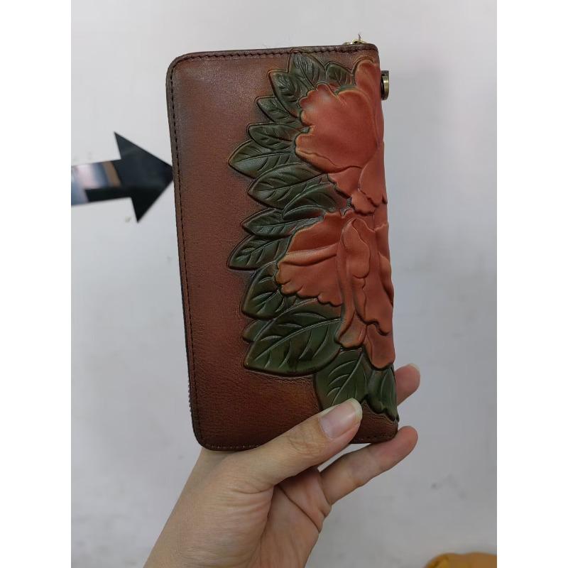 European and American Fashion Retro Tree High Leather Zipper Bag, Genuine Leather Top Layer Cowhide, Hand Polished Casual Handbag, Fashionable Wallet