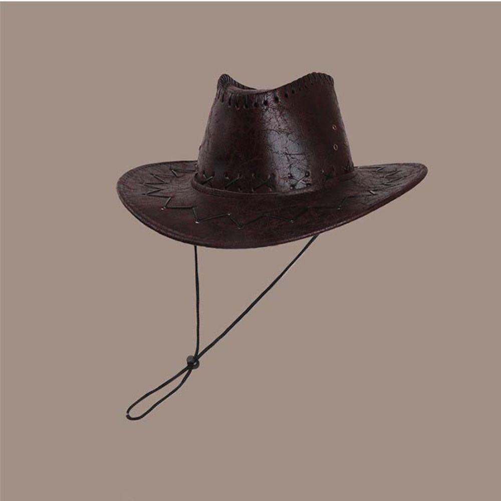Knight Hat Summer Sun Hat PU Leather Sunscreen Cap Casual Western Cowboy Hat  Summer