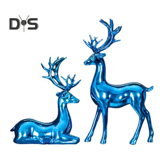 2Pcs Couple Reindeer Figurine Standing Lying Deer Statue Resin Elk Sculpture Christmas Home Office Bookshelf Desktop Decoration Ornament