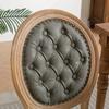 French Country Dining Chairs Set of 2, Solid Wood Frame, Hand Tufted Oval Back, Vintage Sheepskin PU Leather, High Density Foam & Steel Spring Cushion