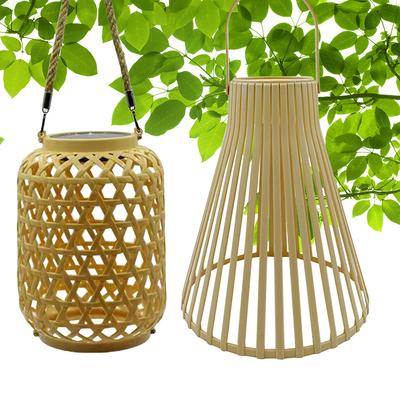 Outdoor Hanging Light with Handle IP55 Waterproof Natural Rattan Bamboo Hanging Solar Light Natural Bamboo Solar Outdoor Light
