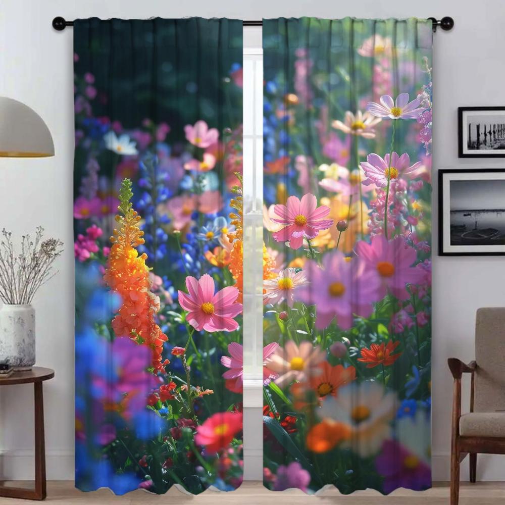 Partition Wildflower Modern Living Room Curtains 2 Pieces Halloween Decoration Home Interior Curtains for Camera Window Curtain