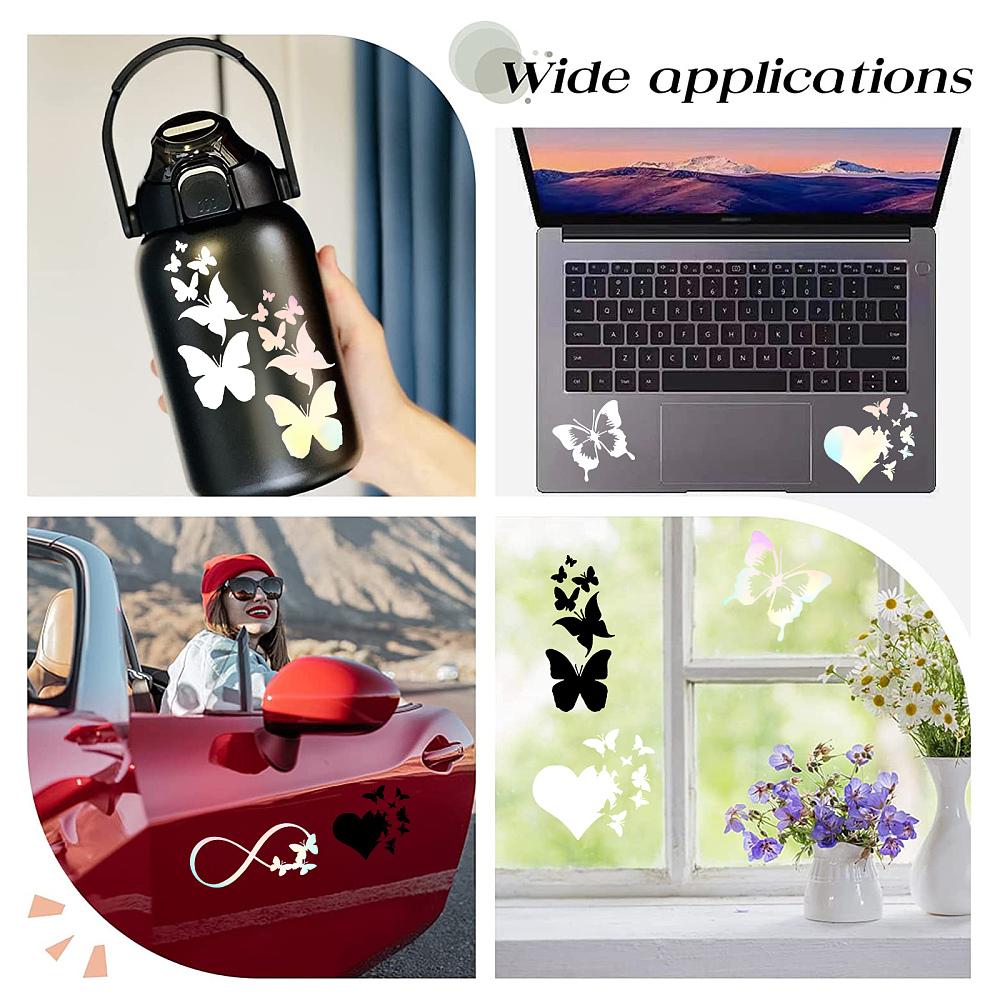 8 Sheets 4 Style Infinity Heart & Butterfly Laser Style Plastic Adhesive Car Stickers Waterproof Window Decals for Car Wall Decoration Colorful