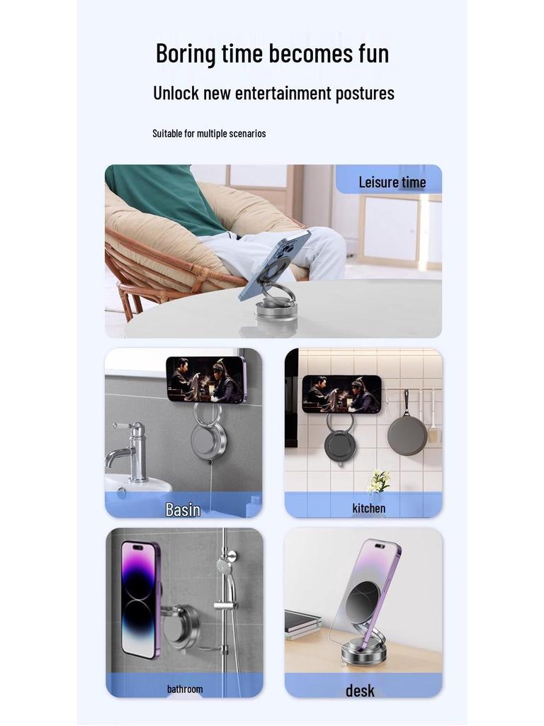 Rotating Magnetic Phone Holder with Vacuum Suction for Car, Desktop, Wall, or Center Console