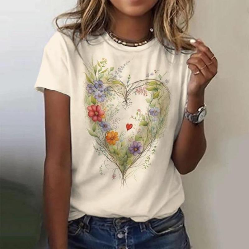 Mode 3D Blume Liebe Druck T Shirt Für Frauen Nette Mädchen Kurzarm Tops Casual Oansatz Lose Pullover Sommer Trend Kleidung