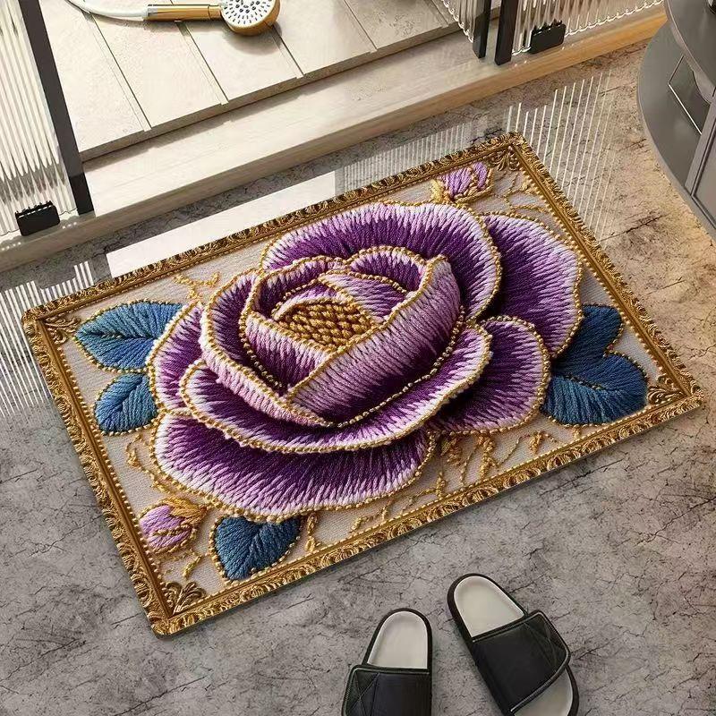 Covoraș de podea din argilă diatomacee cu model floral, Covoraș de baie absorbant de apă și cu uscare rapidă pentru locuință, Covoraș de podea antiderapant și rezistent la pete