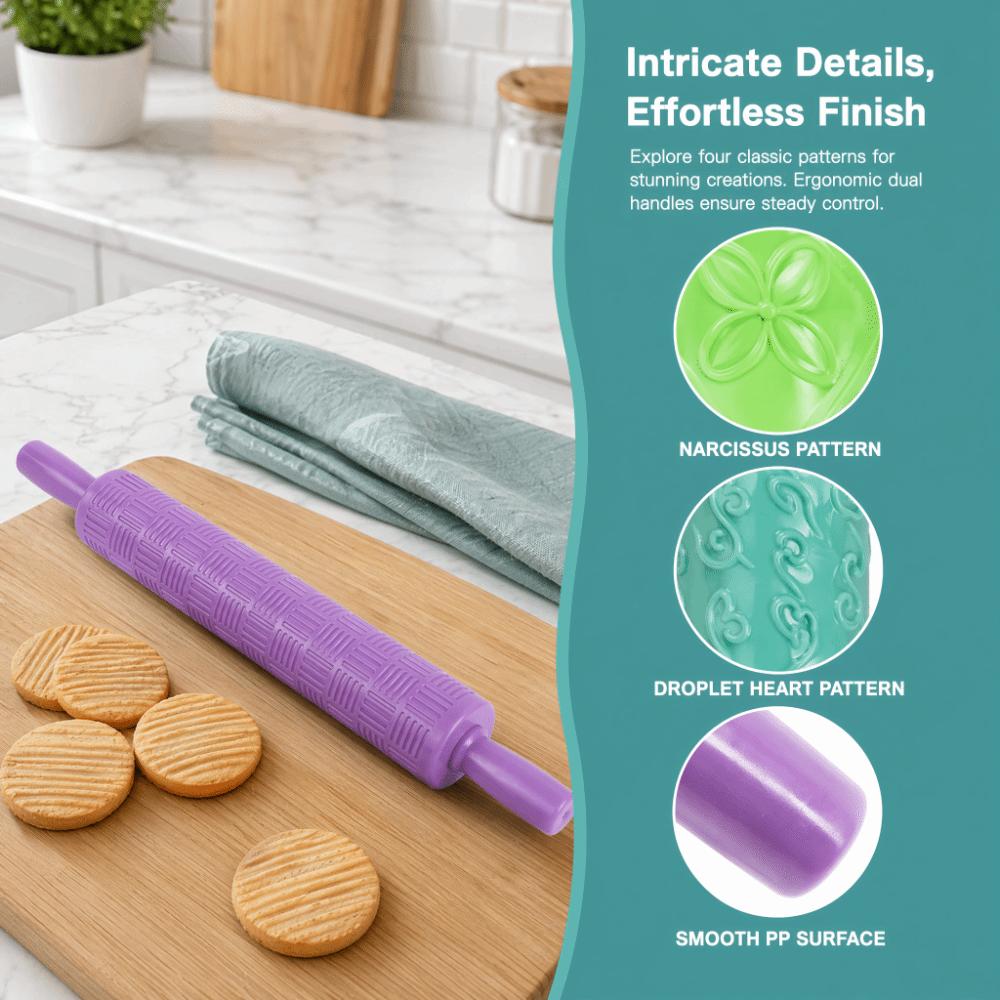 PP Pattern Rolling Pin Non-Stick Cookie Rolling Pin Patterned Dough Roller  Bakery DIY