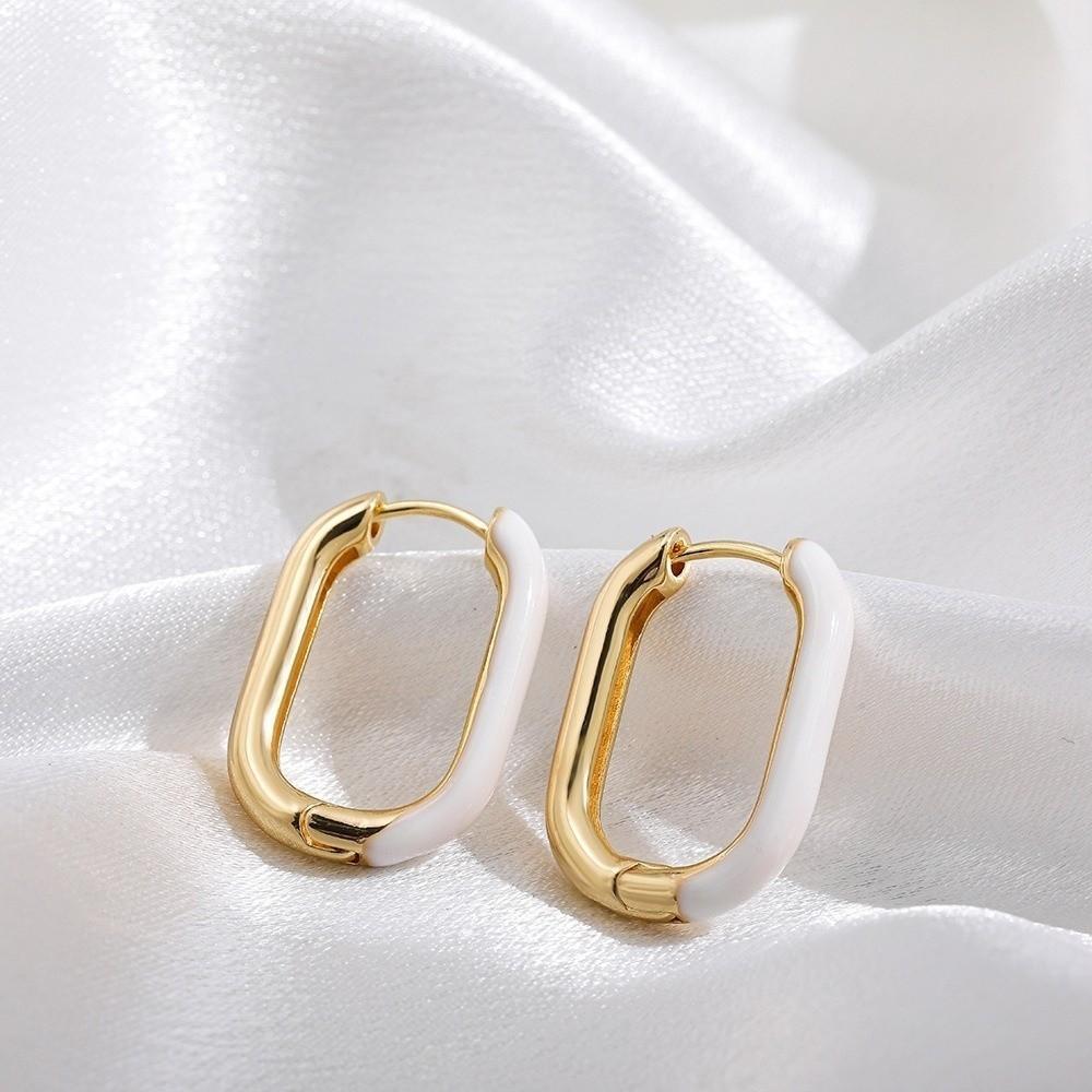 1 Pair Retro U Shaped Hoop Earrings Colorful Colorful Enamel Earrings  Women Jewelry