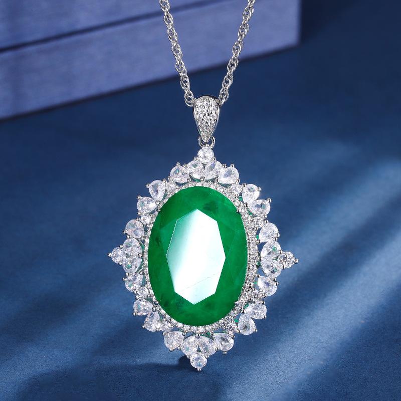 Jewelry Copper Bottom Gold-Plated Wind Simulation Color Treasure Temperament Pendant Necklace Large Dan Shape 18 * 25