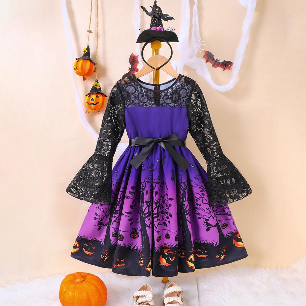 Meisjes Jurk met Lange Mouwen en Halloween Print voor Lente en Herfst