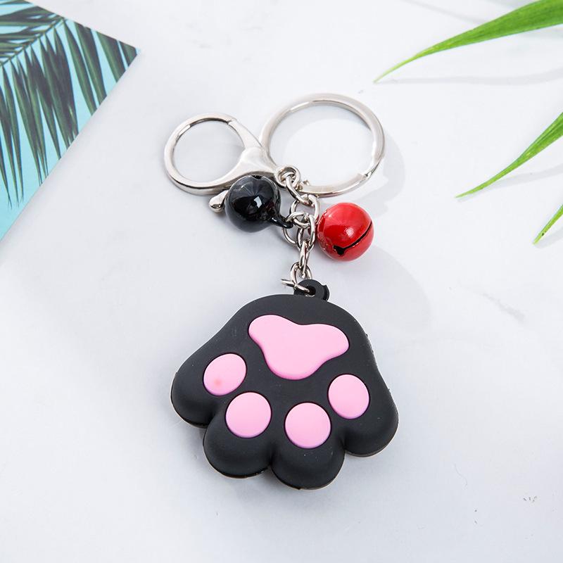 Creative 3D Cute Soft Rubber Cat Paw Keychain with Bell - Car Pendant Ring 