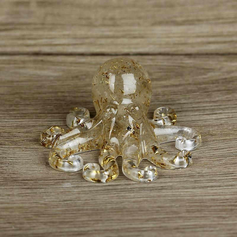 Miniature Octopus Statue Natural Crystal Agate Stone Crushed Stone Dropper Resin Squid Home Tabletop Landscape Ornaments Crafts