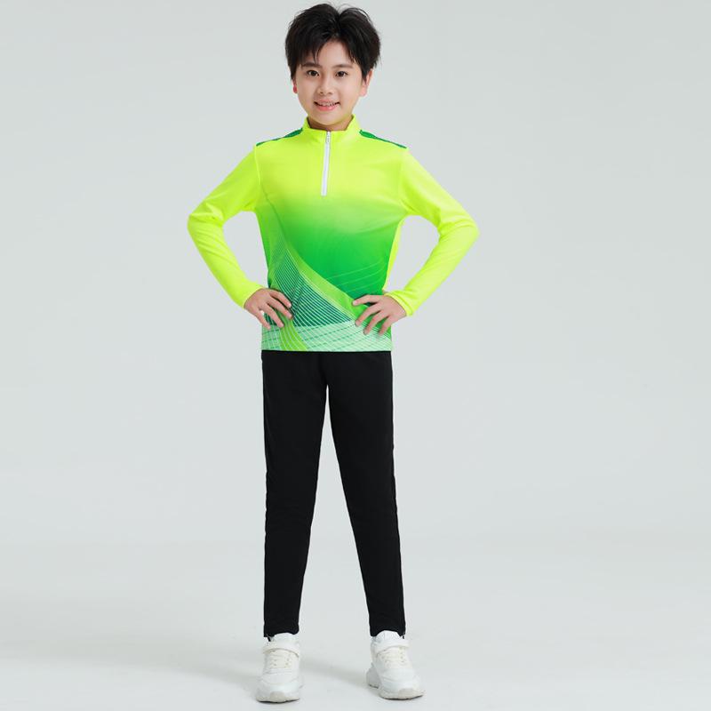 Unisex Autumn Winter Long Sleeve Football Training Suit with Half Zip for Children and Adults
