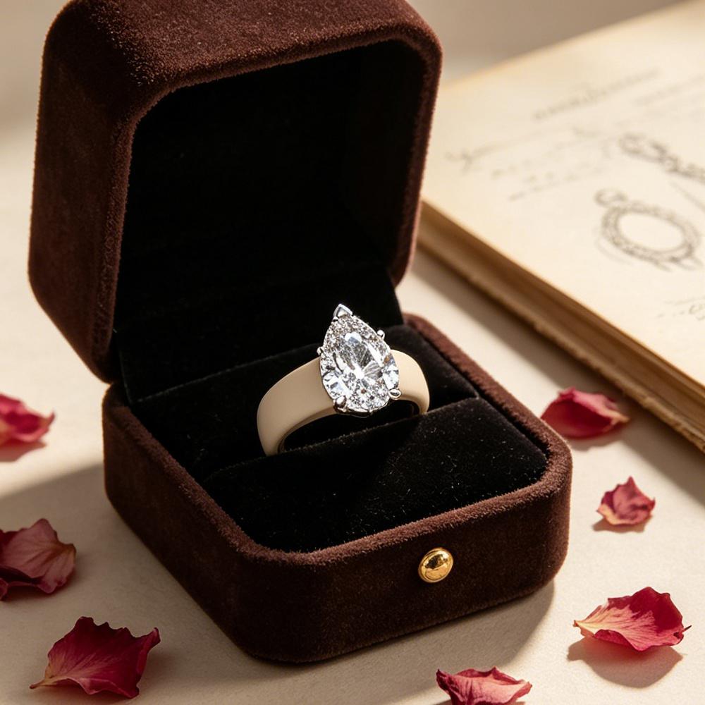 Ladies' Luxury Tears CZ Single Ring, Silicone Cubic Zirconia Engagement Ring, Bridal Jewelry Gift