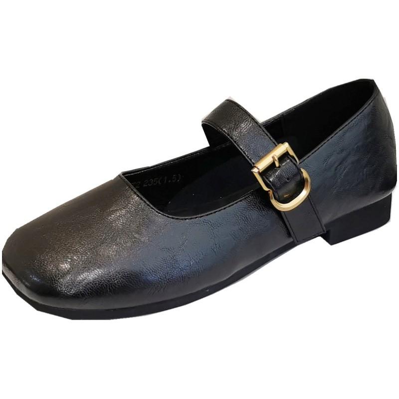 Spring and Autumn New Retro Versatile Mary Jane Shoes Flat Bottom Square Head One-word Buckle Belt Shallow Mouth Single Shoes Women