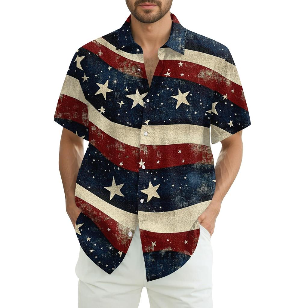 Men's Casual Casual Independence Day Print Short-sleeved Shirt