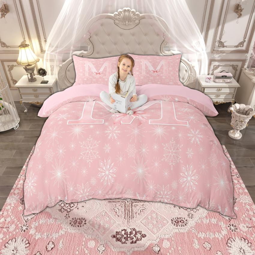 

Homewish Girls Pink Duvet Cover Set, Bow Knot Initial Letter Bedroom Set, Cartoon Snowflakes Quilt Cover Set DE XS 100x135cm 2pcs&set
