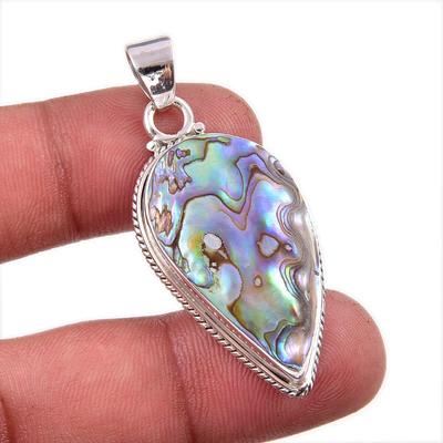 Natural Abalone Shell Gemstone 925 Solid Sterling Silver Jewelry Pendant 2" Z9g43
