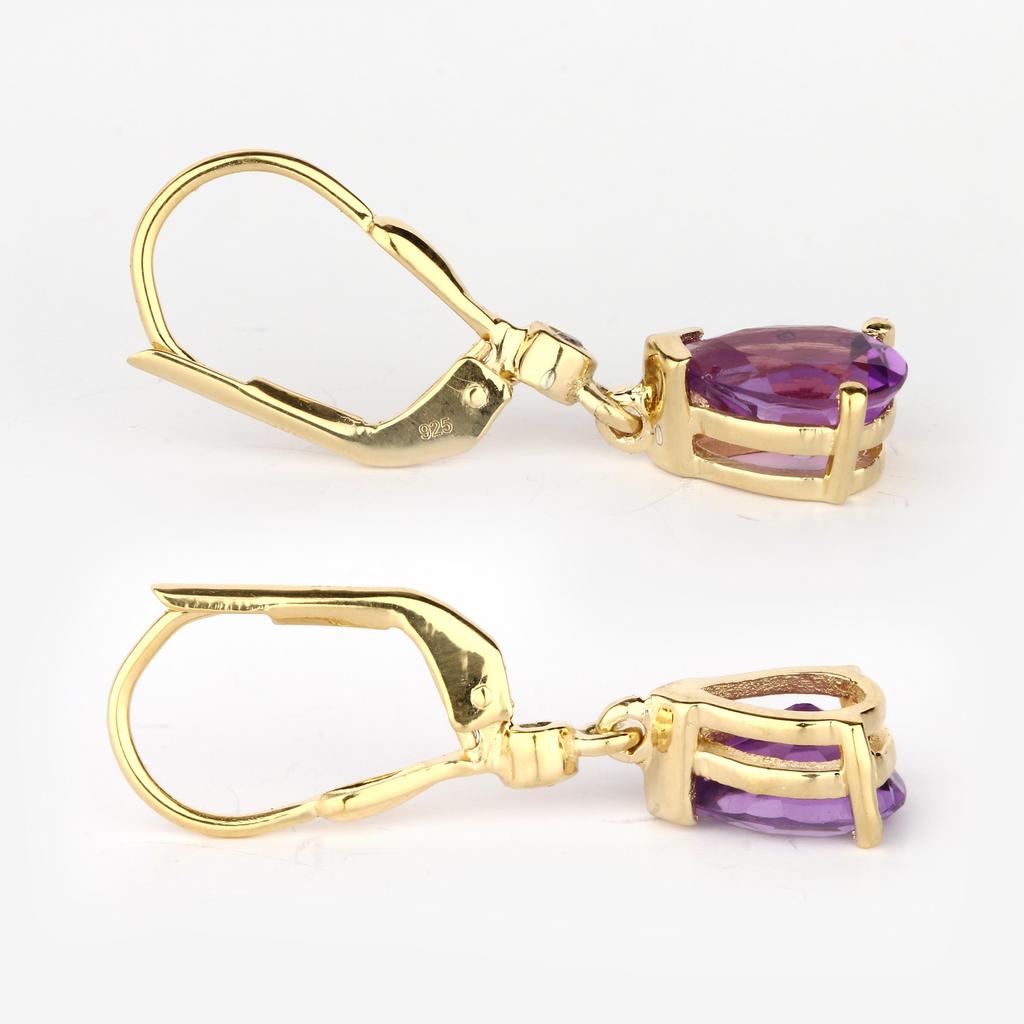 African Amethyst & White Topaz Earrings 925 Silver Gold Plated