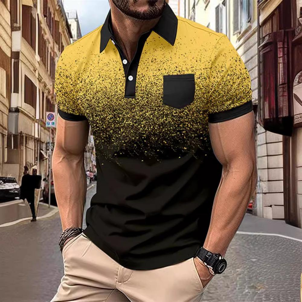 Casual Pocket Button Men's Printed Polo Shirt