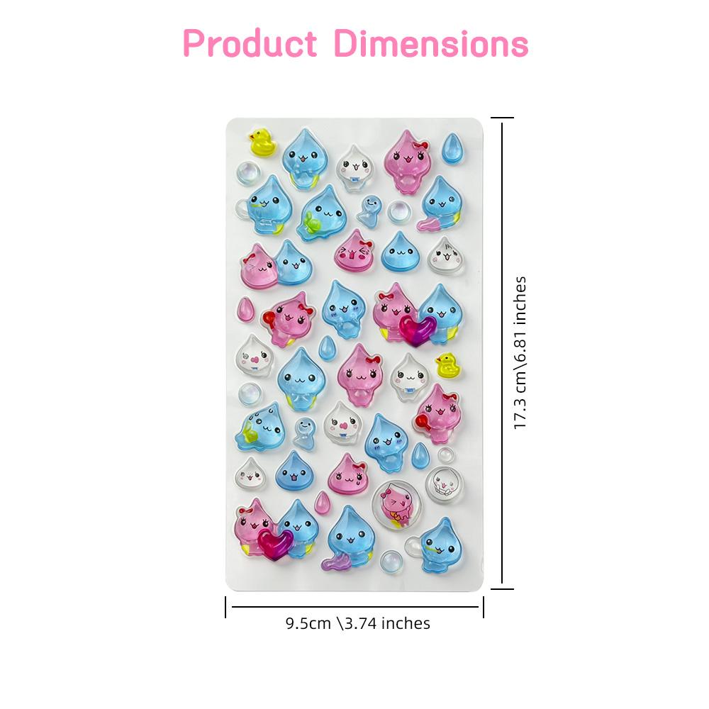 Cute 3D Crystal Drop Stickers Waterproof Decals for Phone Laptop Journal DIY Decoration