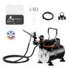 Airbrush Kit, 1/6 HP, Air Brush Kit with Air Compressor, 1 Dual-Action Professional Airbrush with 3 Tips, Hose, Holder, Cleaning Set, Low Noise