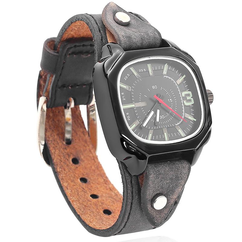 

Men S Minimalist Vintage Quartz Watch - Square Dial Genuine Leather Strap