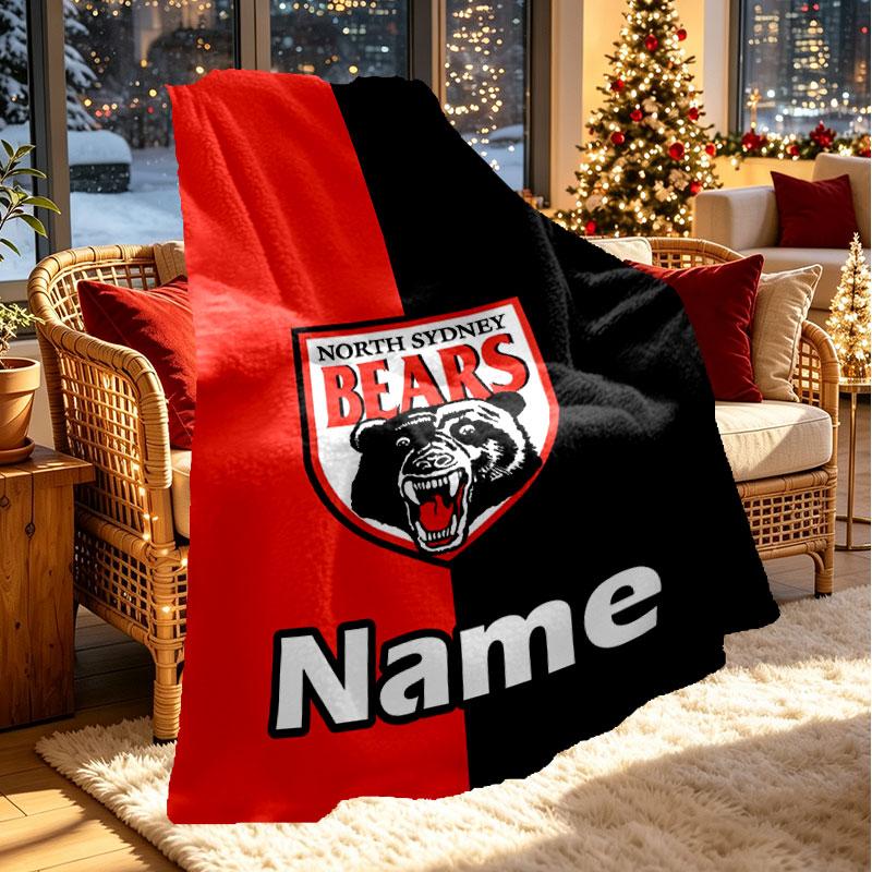 Custom Name Personalized North Sydney Bears Print Blanket, Home Decor, Bedroom, Sofa, Camping, Couch, Gifts for Birthday Christmas