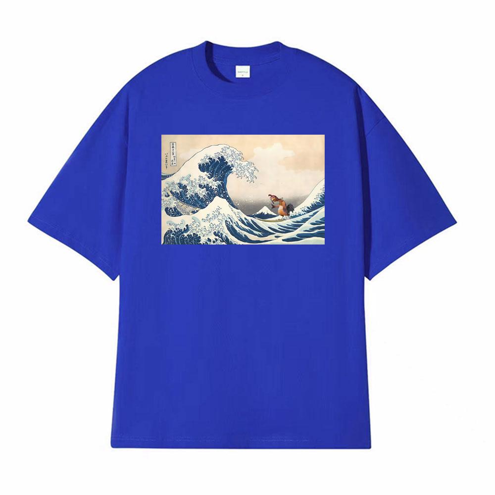 The Great Wave of Kanagawa Lmage Chicken Joe Funny Meme Picture T Shirt Surfs Up T Shirts Men Women Oversized TShirt Streetwear