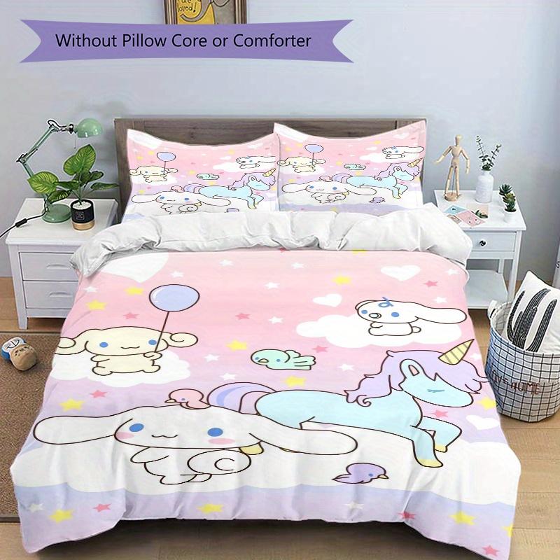 3pcs Unicorn & Cinnamoroll Idea Bedding Set - Includes Quilt Cover and Pillowcases, Suitable for All Seasons, Machine Washable - Ideal Gift
