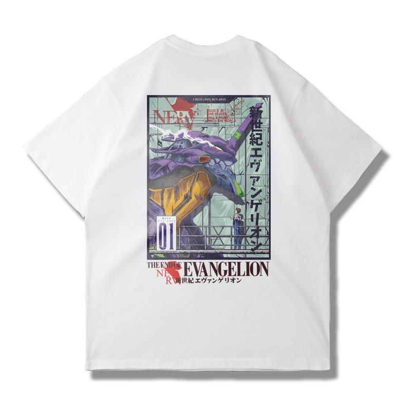 Herren EVA Evangelion T-Shirt Japanischer Anime Unisex Baumwolle Grafikdruck Übergroß Kurzarm Streetwear Sommer Lässig Fitness