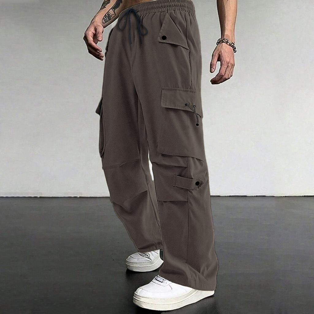 Men's Loose Casual Multi-pocket Work Pants, Youth Stretch Waist Drawstring  Pants