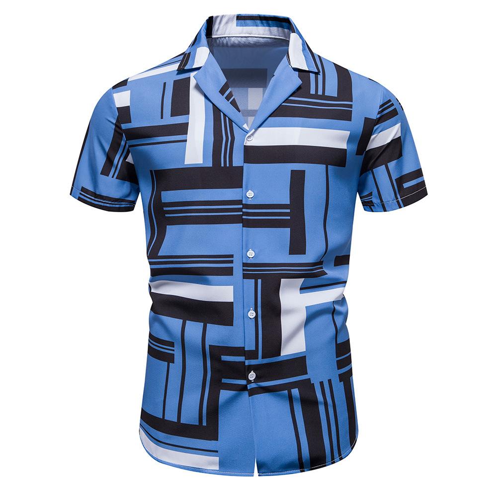 

Summer New Men s Casual Short-sleeved Shirt Contrasting Print Hawaiian Style Lapel Top Short-sleeved 2XL