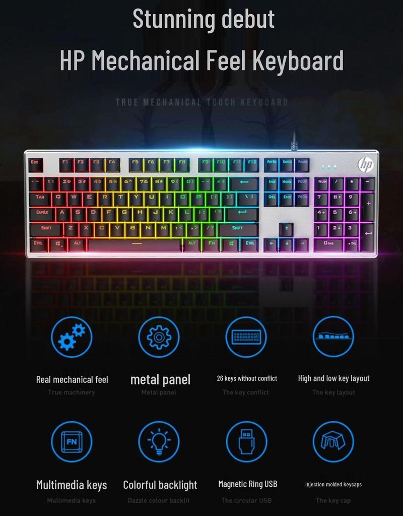 K500F Mechanical USB Wired Gaming Keyboard with Metal Panel and Backlight
